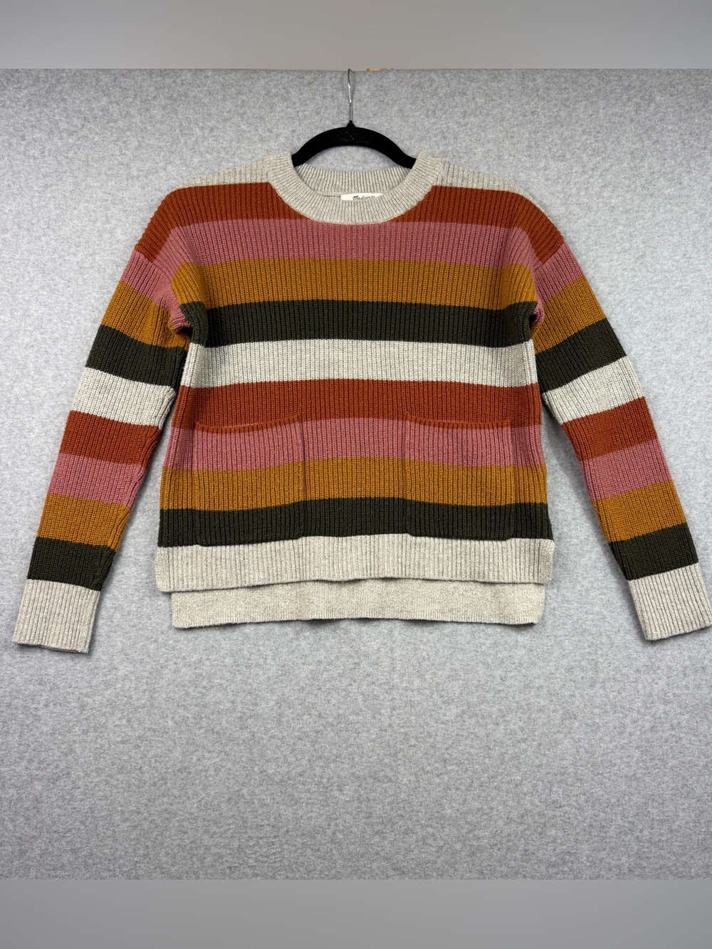 Madewell Striped Ribbed Knit Sweater Earth Tone Side Slit Women’s Size XS